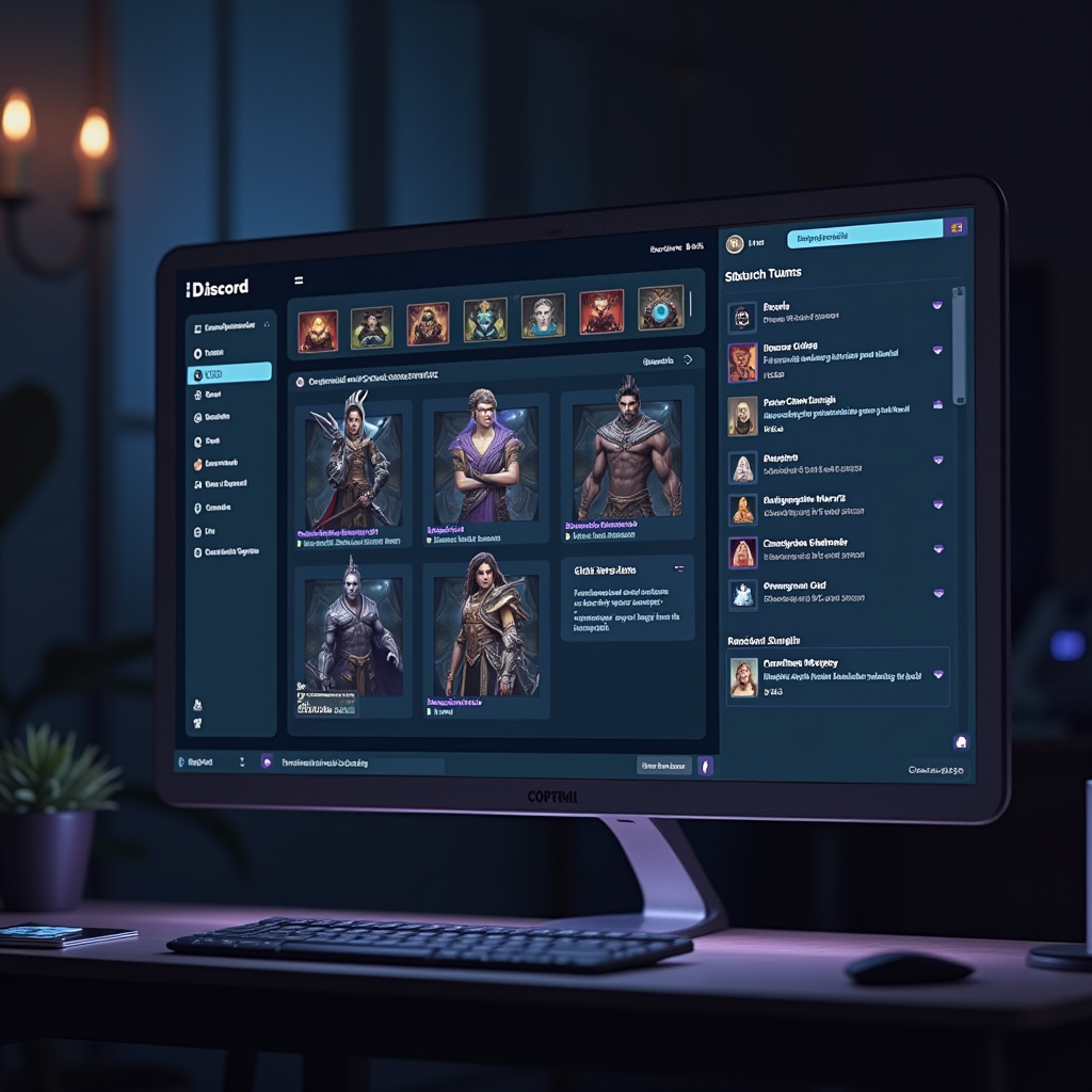 Modern Discord server interface displaying organized guild channels, voice rooms with active members, and bot-driven raid coordination tools for MMORPG communities